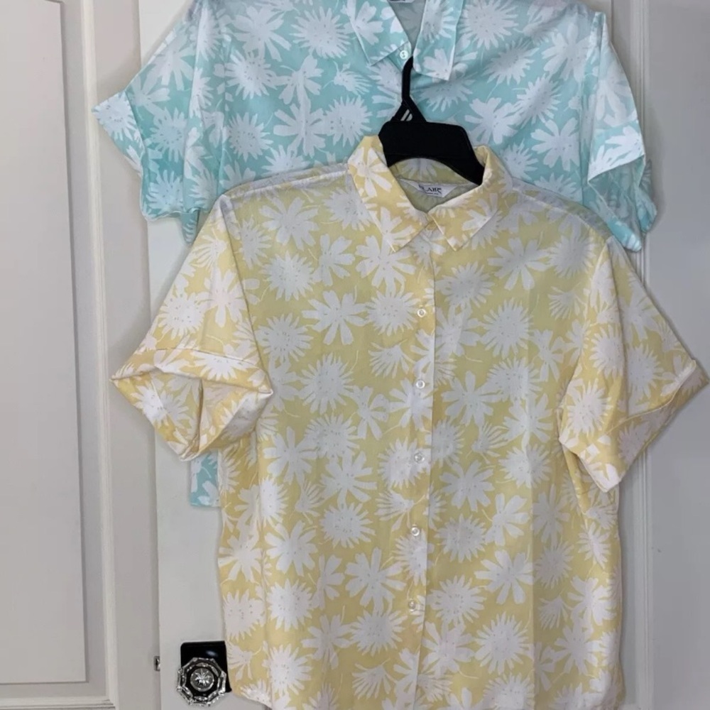 Set Of 2 Vintage Blair Women’s Floral Print Button Up Short Sleeve Blouse - Picture 2 of 13